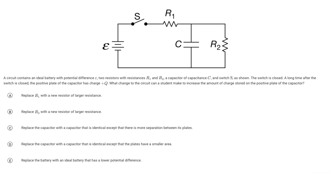 S R1 W E C R2 A Circuit Contains An Ideal Battery With Potential Difference E Two Resistors With Resistances R1 And R 1