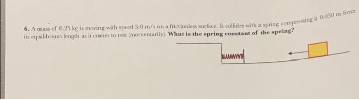 6 A Mass Of 0 25 Kg Is Moving With Speed 3 0 M S On A Frictionless Surface It Collides With A Spring Compressing Ir 0 1