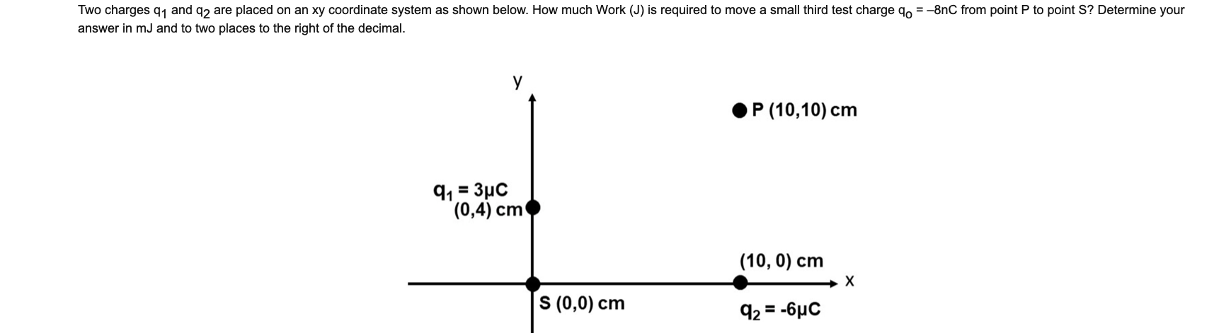 Two Charges 91 And 42 Are Placed On An Xy Coordinate System As Shown Below How Much Work J Is Required To Move A Smal 1