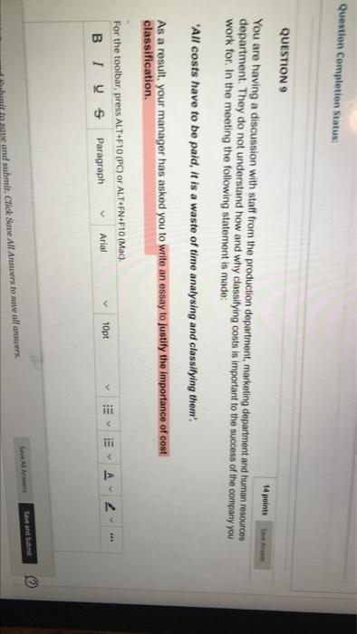 Question Completion Status Question 9 14 Points You Are Having A Discussion With Staff From The Production Department 2