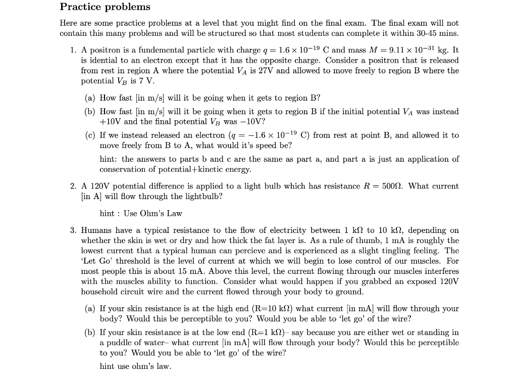 Practice Problems Here Are Some Practice Problems At A Level That You Might Find On The Final Exam The Final Exam Will 1