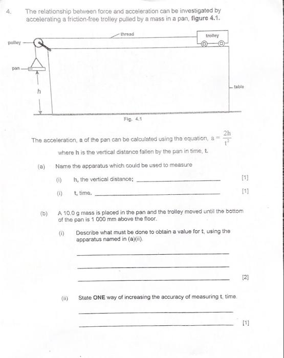 4 The Relationship Between Force And Acceleration Can Be Investigated By Accelerating A Friction Free Trolley Pulled By 1