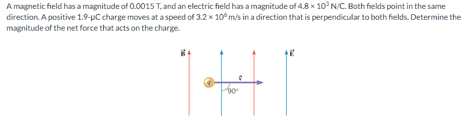 A Magnetic Field Has A Magnitude Of 0 0015 T And An Electric Field Has A Magnitude Of 4 8 103 N C Both Fields Point 1
