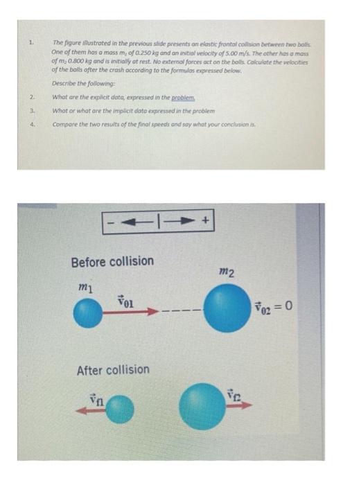 1 The Figure Ustrated In The Previous Siide Presents An Elastic Frontal Colision Between Two Balls One Of Them Hos A Ma 1
