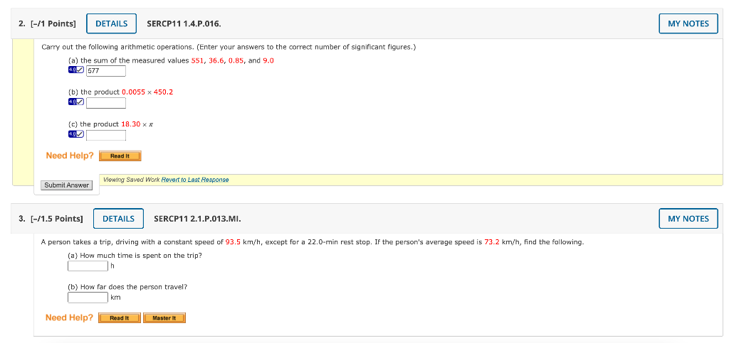 2 1 Points Details Sercp111 4 P 016 My Notes Carry Out The Following Arithmetic Operations Enter Your Answers To 1