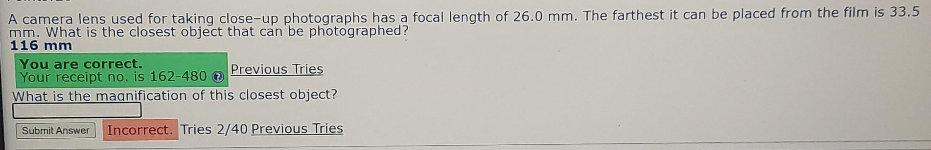 A Camera Lens Used For Taking Close Up Photographs Has A Focal Length Of 26 0 Mm The Farthest It Can Be Placed From The 1