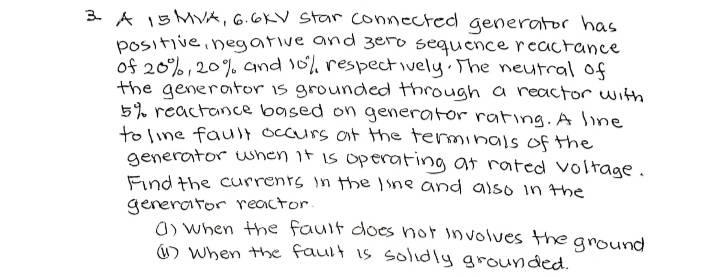 3 Ais Mvx 6 6kv Star Connected Generator Has Positive Negative And Zero Sequence Reactance Of 20 20 And 10 Respec 1