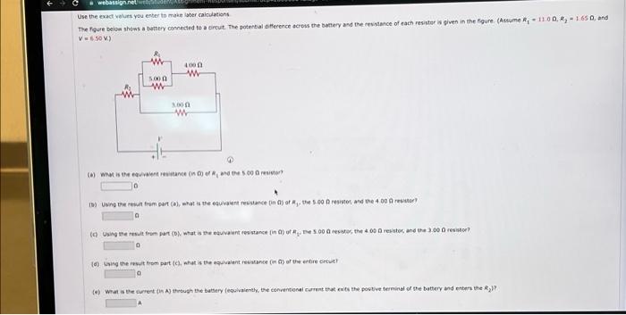 Webasalgn Net Use The Exactlts You Enter To Make Later Calculations The Four Below Shows A Battery Connected To A Circut 1
