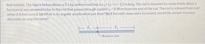 Rod Rotation The Figure Below Shows A 3 1 Kg Uniform Rod That Is L 12 L 3 2 M Long The Rod Is Mounted To Rotate Fr 2