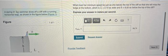 What Must Her Minimum Speed Be Just As She Leaves The Top Of The Cliff So That She Will Miss The Indge At The Bottom Wh 1