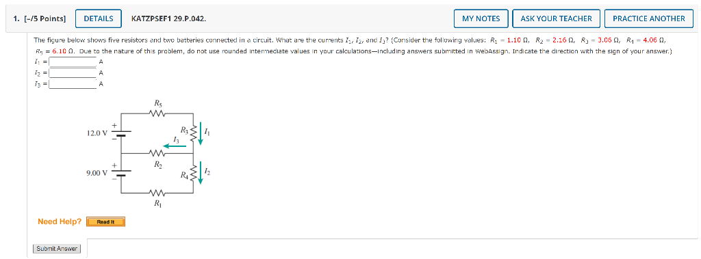 1 5 Points Details Katzpsef1 29 P 042 My Notes Ask Your Teacher Practice Another The Figure Below Shows Five Resis 1