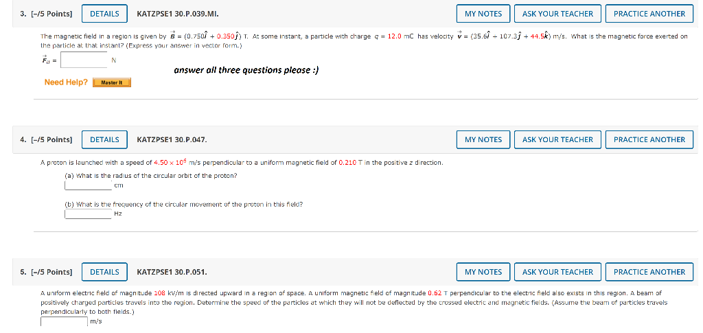 3 5 Points Details Katzpse 1 30 P 039 Mi My Notes Ask Your Teacher Practice Another The Magnetic Field In A Region 1