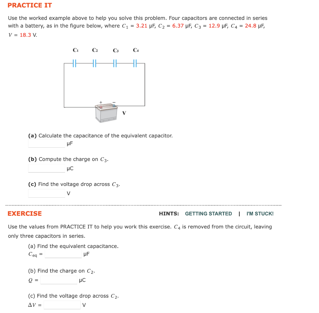 Practice It Use The Worked Example Above To Help You Solve This Problem Four Capacitors Are Connected In Series With A 1