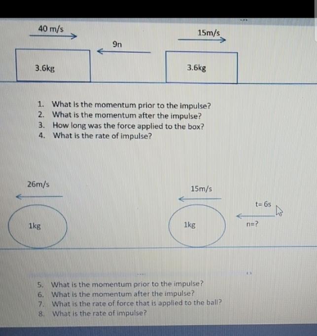 40 M S 15m S 9n 3 6kg 3 6kg 1 What Is The Momentum Prior To The Impulse 2 What Is The Momentum After The Impulse 3 1