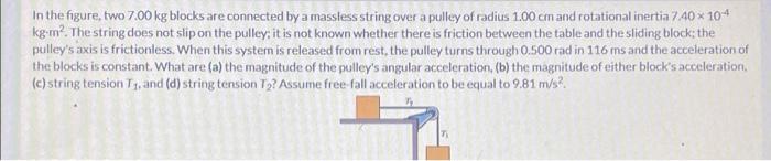 In The Figure Two 7 00 Kg Blocks Are Connected By A Massless String Over A Pulley Of Radius 1 00 Cm And Rotational Iner 1