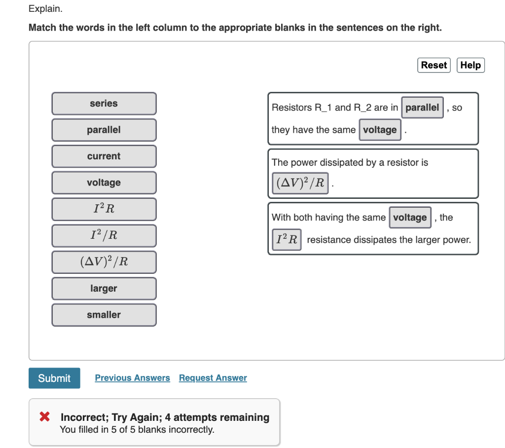 Explain Match The Words In The Left Column To The Appropriate Blanks In The Sentences On The Right Reset Help Series R 1
