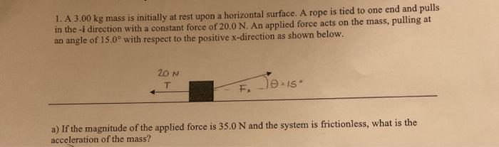 B If The System Is Frictionless What Must The Magnitude Of The Applied Force Be If The Net Force Acting On The Mass Is 1