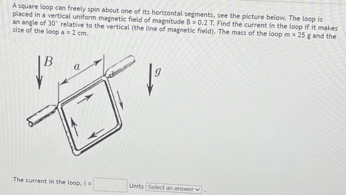 A Square Loop Can Freely Spin About One Of Its Horizontal Segments See The Picture Below The Loop Is Placed In A Verti 1