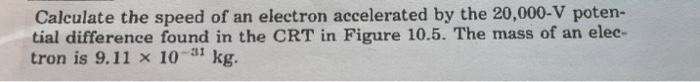 Calculate The Speed Of An Electron Accelerated By The 20 000 V Poten Tial Difference Found In The Crt In Figure 10 5 T 1