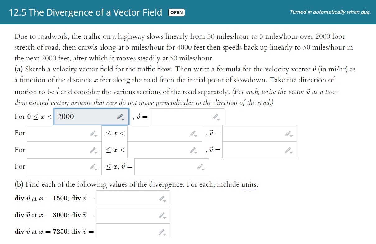 12 5 The Divergence Of A Vector Field Open Turned In Automatically When Due A Due To Roadwork The Traffic On A Highway 1