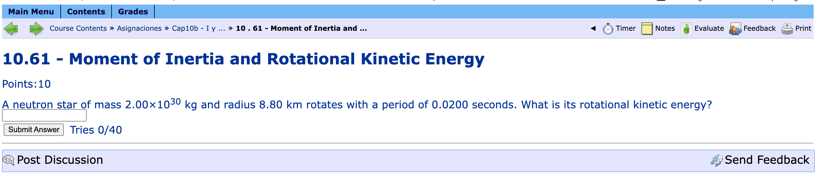 Main Menu Contents Grades Course Contents Asignaciones Cap10b Iy 10 61 Moment Of Inertia And Timer N 1