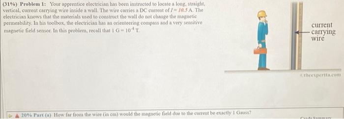 31 Problem 1 Your Apprentice Electrician Has Been Instructed To Locate A Long Straight Vertical Current Carrying W 1