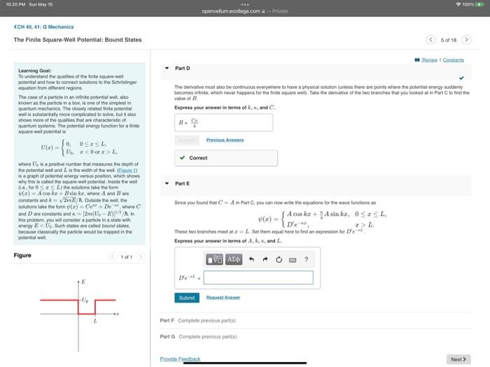 10 20 Pm Sun May 13 100 Operwelium College Com Pre Ch 40 41 Mechanics The Finite Square Well Potential Bound Stat 1