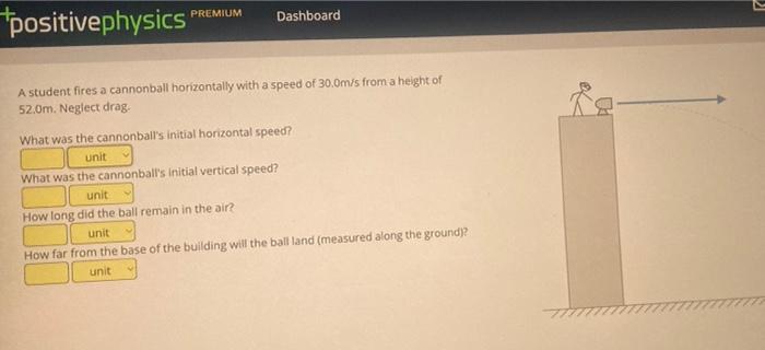 Premium Dashboard Positivephysics Ua A Student Fires A Cannonball Horizontally With A Speed Of 30 0m S From A Height Of 1