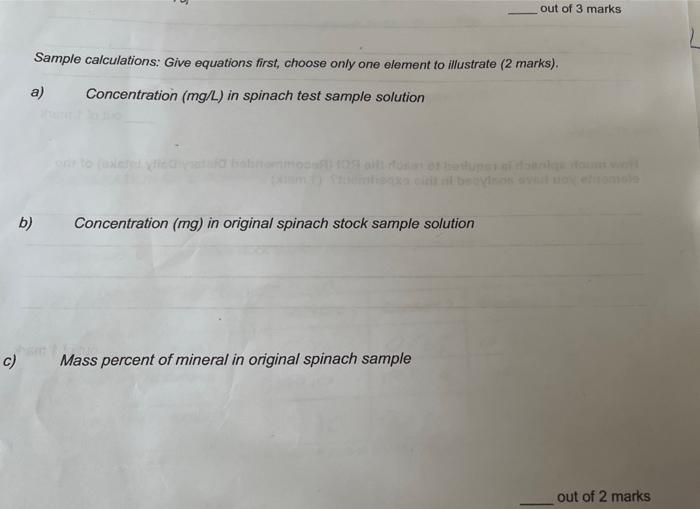 Out Of 3 Marks Sample Calculations Give Equations First Choose Only One Element To Illustrate 2 Marks A Concentrat 1