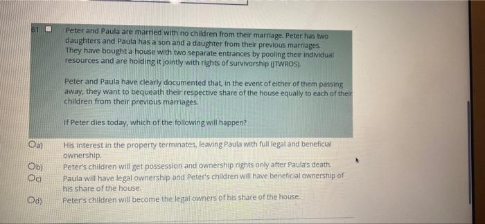 Peter And Paula Are Married With No Children From Their Marriage Peter Has Two Daughters And Paula Has A Son And A Daug 1