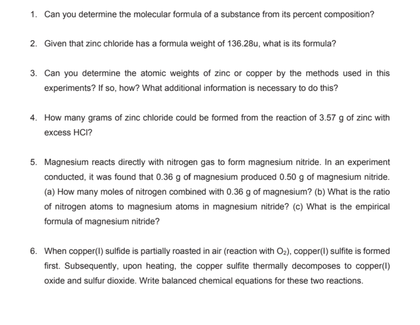 1 Can You Determine The Molecular Formula Of A Substance From Its Percent Composition 2 Given That Zinc Chloride Has 1