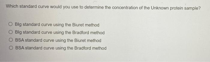 Question 1 Both Biuret And Bradford Methods Was Used To Determine Unknown Concentrations Of Both Bsa And Blg The Method 5