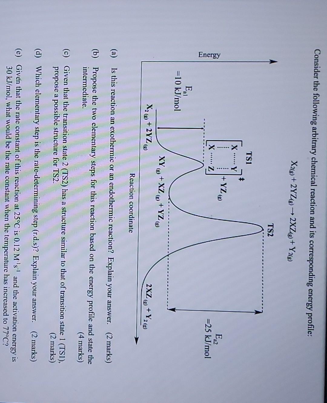 Consider The Following Arbitrary Chemical Reaction And Its Corresponding Energy Profile X2 G 2yz18 2xzg Y2 8 1