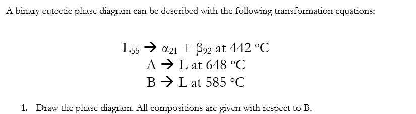 A Binary Eutectic Phase Diagram Can Be Described With The Following Transformation Equations L55 221 B92 At 442 C 1