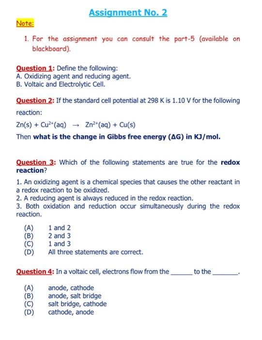 Assignment No 2 Note 1 For The Assignment You Can Consult The Part 5 Available On Blackboard Question 1 Define Th 1