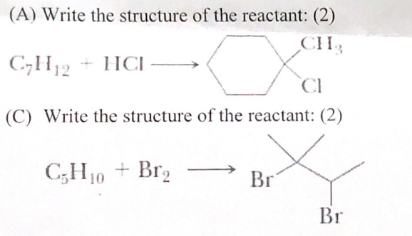 A Write The Structure Of The Reactant 2 Ch C7h12 Hci Ci C Write The Structure Of The Reactant 2 C H10 Br Br 1