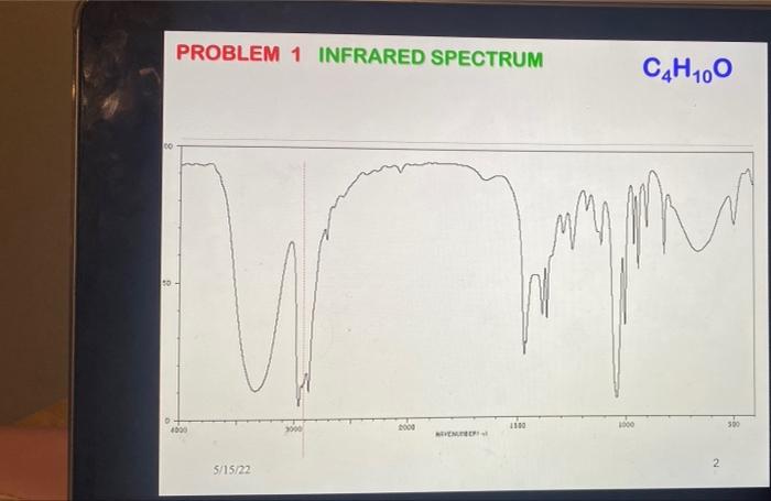 Problem 1 Infrared Spectrum C4h100 Do 50 1000 1000 1000 1100 500 3000 Nevento 2 5 15 22 Problem 1 Nmr Spectrum Cah 00 1