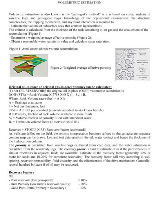 Volumetric Estimation Volumetric Estimation Is Also Known As The Gcologist S Method As It Is Based On Cores Analysis 1