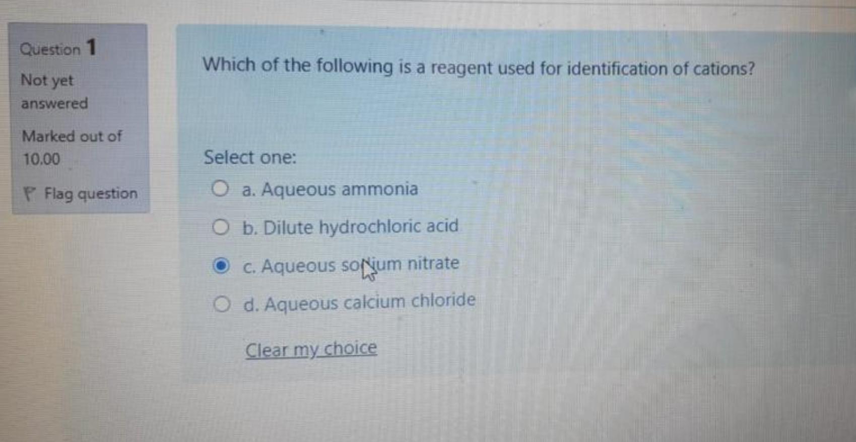 Use The Equation Below To Answer Question 1 And 2 Agcl Agno3 Aq Nacl Aq Nano3 Aq Select One O A Sodium Chlorid 6