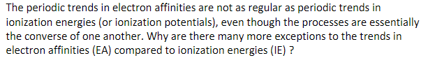 The Periodic Trends In Electron Affinities Are Not As Regular As Periodic Trends In Ionization Energies Or Ionization P 1
