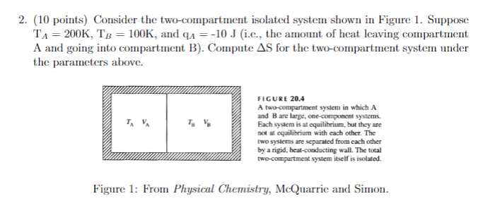 2 10 Points Consider The Two Compartment Isolated System Shown In Figure 1 Suppose Ta 200k Tb 100k And Qa 10 1
