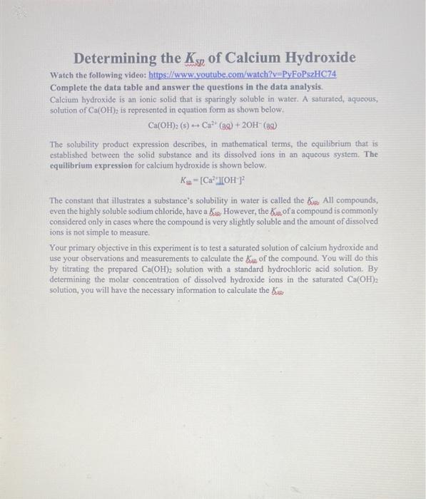 Determining The K Of Calcium Hydroxide Watch The Following Video Https Www Youtube Com Watch V Pyfopszhc74 Complet 1
