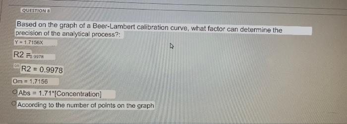 Questions Based On The Graph Of A Beer Lambert Calibration Curve What Factor Can Determine The Precision Of The Analyti 1