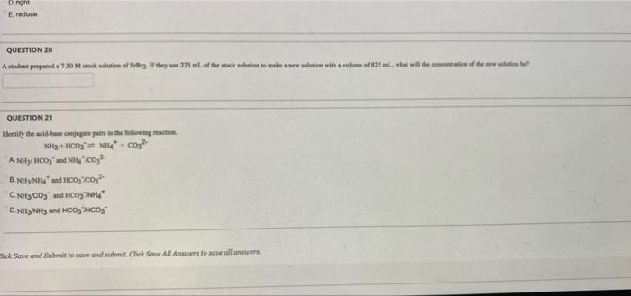 Dinant E Reduce Question 20 Antodent Prepared A 7 50 Mock Wolution Selling Day 215 Ml Of The Work Is To Make Motion Wit 1