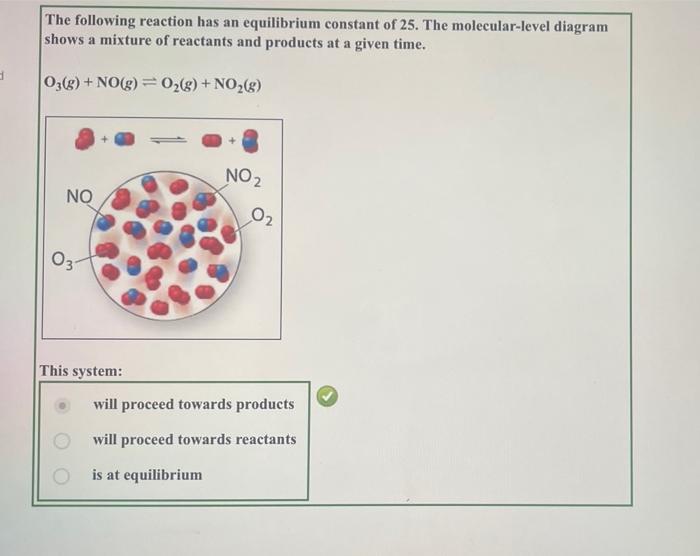 The Following Reaction Has An Equilibrium Constant Of 25 The Molecular Level Diagram Shows A Mixture Of Reactants And P 1