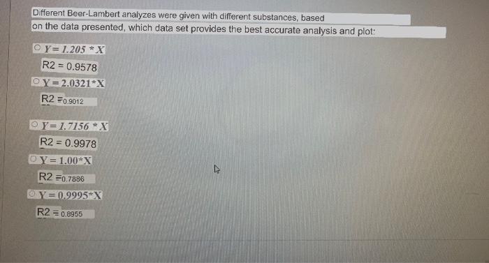 Different Beer Lambert Analyzes Were Given With Different Substances Based On The Data Presented Which Data Set Provid 1