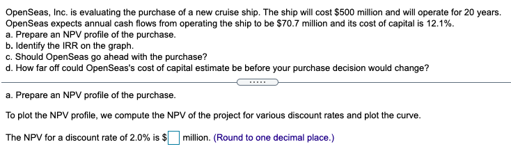 Openseas Inc Is Evaluating The Purchase Of A New Cruise Ship The Ship Will Cost 500 Million And Will Operate For 20 1