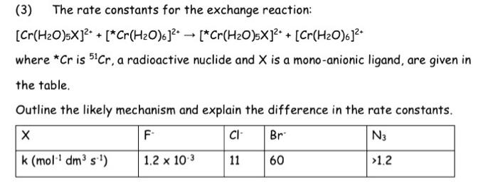 3 The Rate Constants For The Exchange Reaction Cr H2o 5x Cr H20 6 Cr H2o 5x Cr H20 6 2 Where Cr Is 51 1