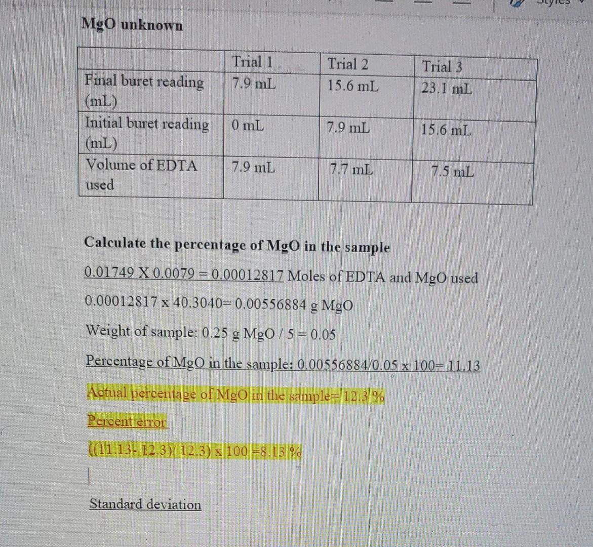 Can Someone Help Me Find Standard Deviation For Mgo Unknown 1