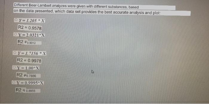 Different Beer Lambert Analyzes Were Given With Different Substances Based On The Data Presented Which Data Set Provid 1